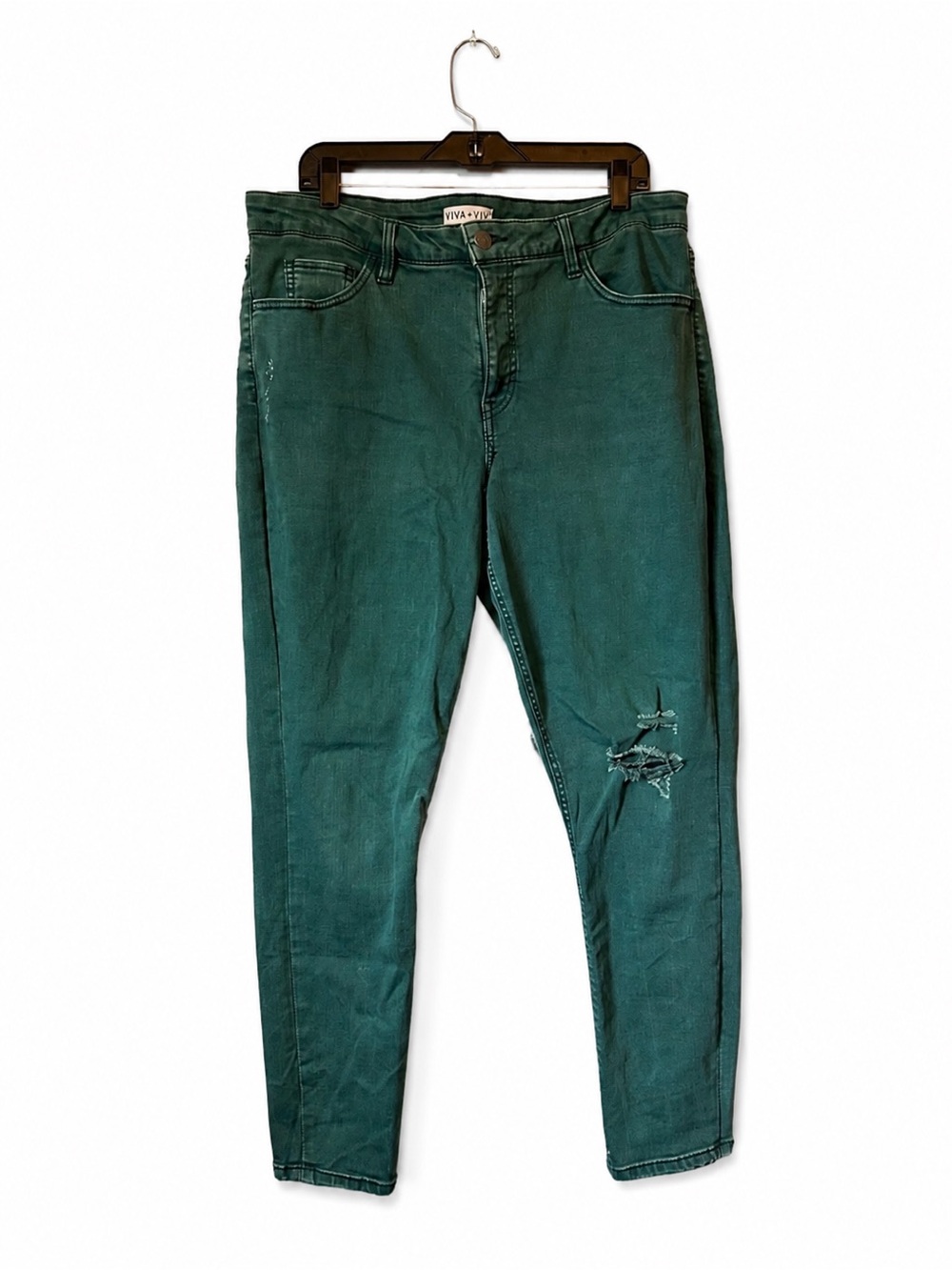 Ava & Viv High-Rise Green Distressed Jeans Women's Size 16